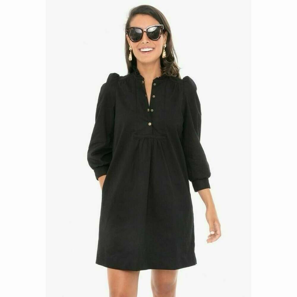 Pomander Place Tuckernuck Black Claiborne Dress Button Down Shift Puff Sleeve XL
